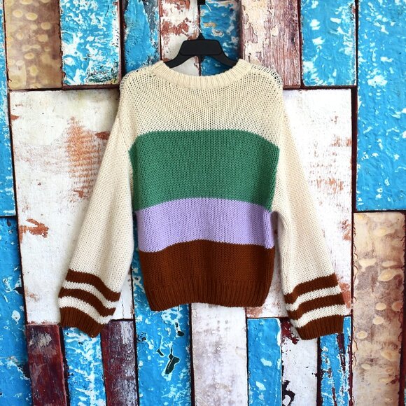 Women's Lush Color Block Oversized Sweater Crochet SMALL Multicolor - Picture 6 of 10